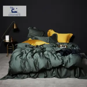 100% Pure Silk Bedding Set - Queen King Dark Green Luxury Duvet Cover for Healthy Sleep
