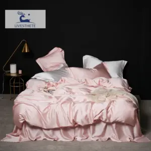 100% Mulberry Silk Bedding Set - Queen King Pink Luxury Duvet Cover Set for Healthy Sleep