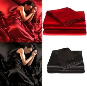 Satin Polyester Bed Sheet Set - Queen Size Silky Soft Fitted Luxury Bedding for Comfortable Sleep