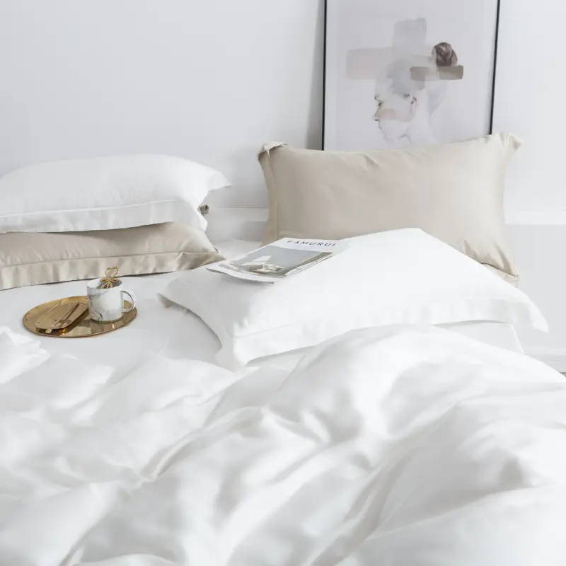 100% Pure Silk Bedding Set - Queen King Size Luxury Solid White Duvet Cover Set for Skin Care & Better Sleep - Image 4