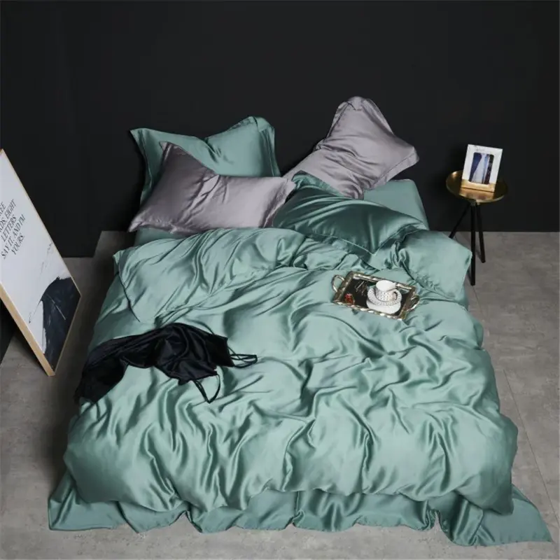 100% Pure Silk Bedding Set - 4-Piece Luxury Dark Green Duvet Cover Set for Skin-Friendly Sleep - Image 8