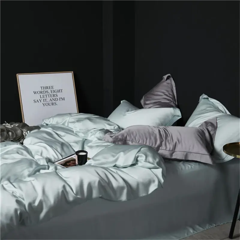 100% Mulberry Silk Bedding Set - Queen King Size Mint Green Luxury Duvet Cover Set for Better Sleep - Image 4