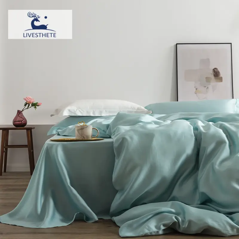 100% Mulberry Silk Bedding Set - 4 Piece Luxury Cooling Bedding with Duvet Cover for Better Sleep