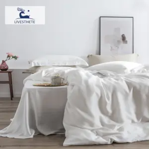 100% Pure Silk Bedding Set - Queen King Size Luxury Solid White Duvet Cover Set for Skin Care & Better Sleep