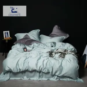 100% Mulberry Silk Bedding Set - Queen King Size Mint Green Luxury Duvet Cover Set for Better Sleep