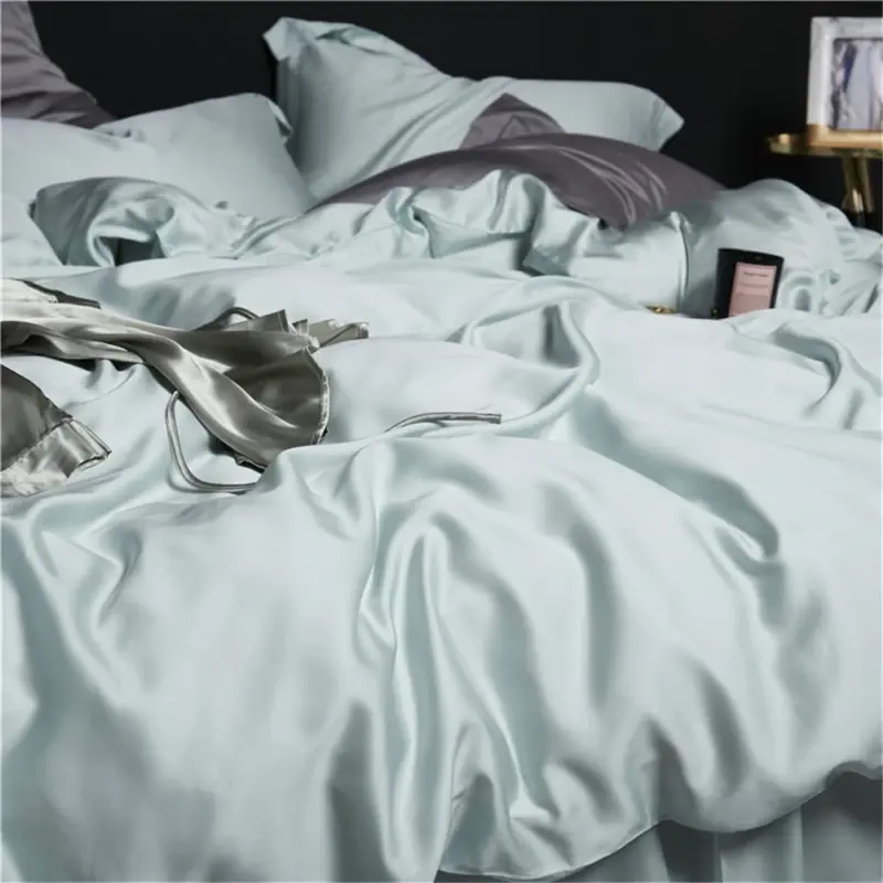 100% Mulberry Silk Bedding Set - Queen King Size Mint Green Luxury Duvet Cover Set for Better Sleep - Image 5