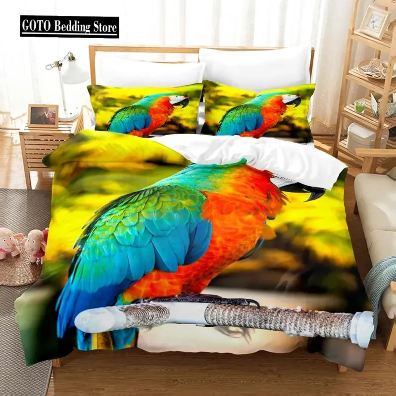 100% Bamboo Fiber Parrot Duvet Cover Set - Queen King Twin Size Tropical Bedding for Comfort & Style - Image 12