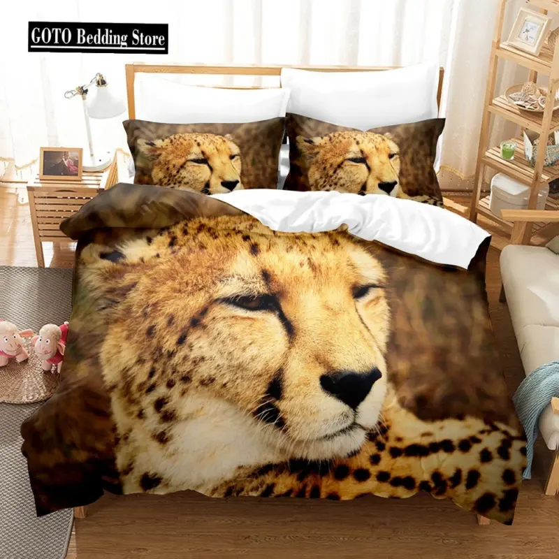 3D Cheetah Microfiber Bedding Set - Queen/King Size Wildlife Print Luxury Duvet Cover for Modern Bedrooms - Image 14