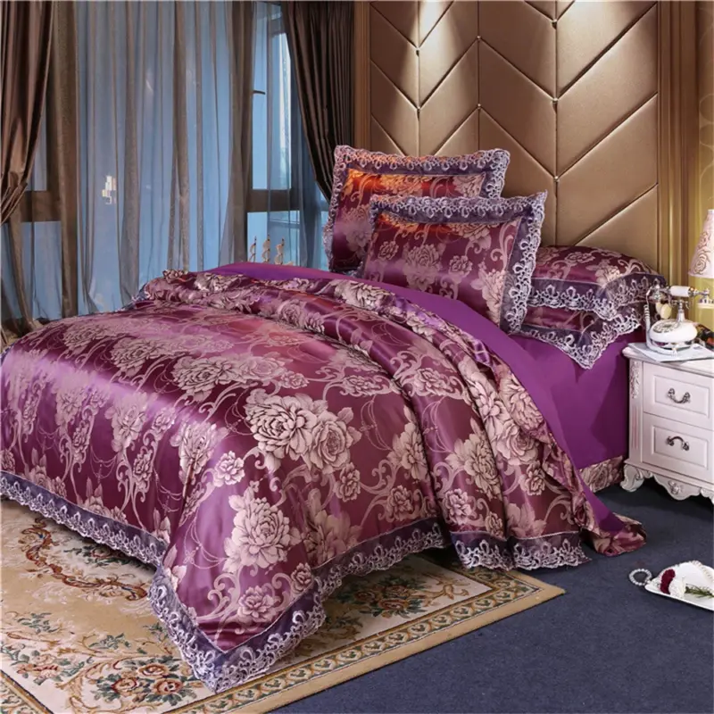 Satin Jacquard Duvet Cover Set - Luxury 4-Piece Floral Bedding Collection for Elegant Home Decor - Image 19