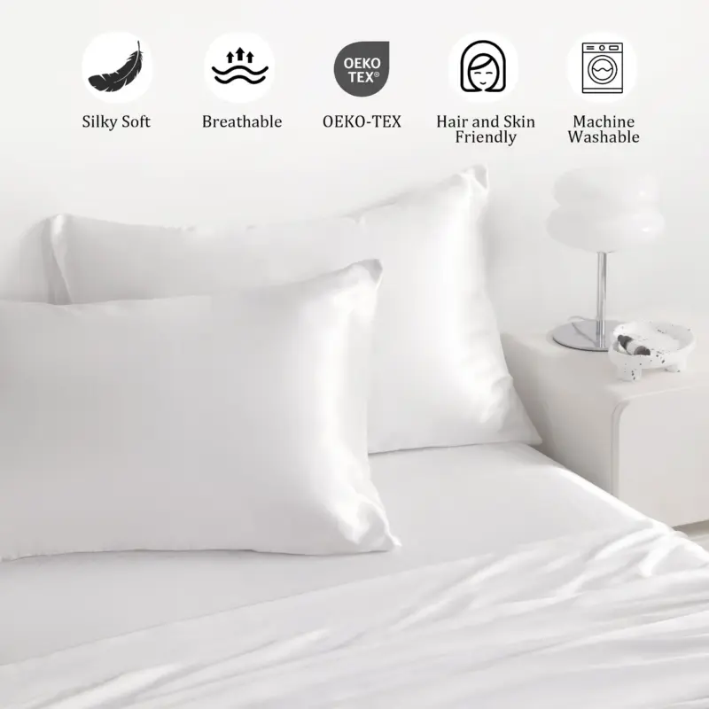 Luxury Satin Cooling Bed Sheet Set - 3 Piece Deep Pocket Silky Soft Bedding for Better Sleep - Image 3