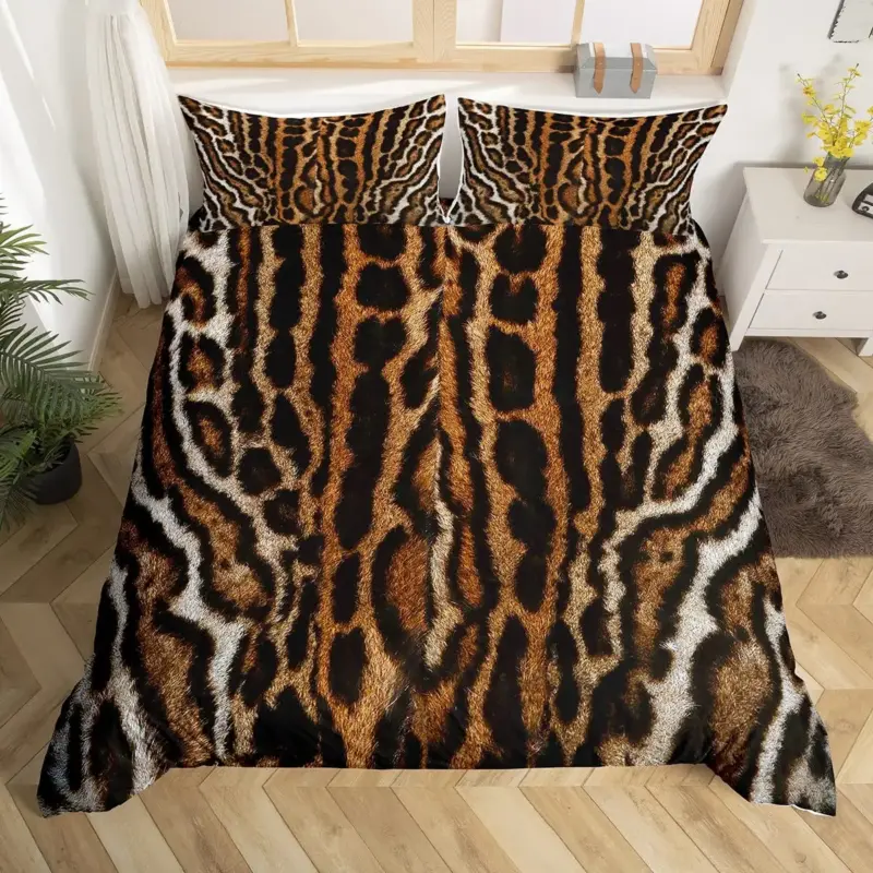 Luxury Leopard Print Bedding Set - 3-Piece Duvet Cover with Pillowcases for All Bed Sizes - Image 22