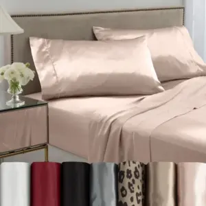 Satin Silk Full Sheet Set - 4-Piece Soft Breathable Bedding for Hair & Skin Protection