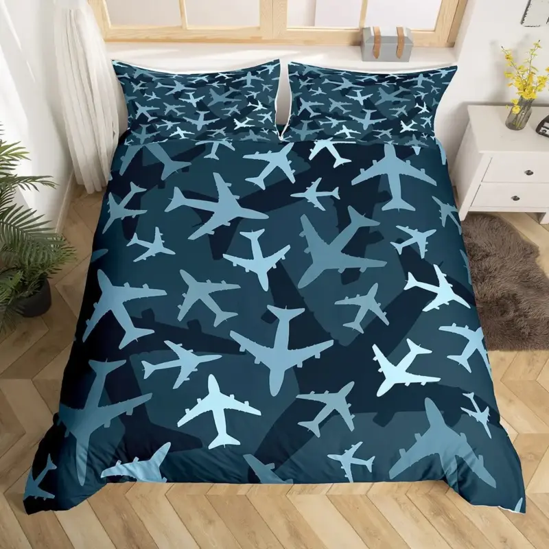 3D Airplane Duvet Cover Set - King Size Blue Sky Aviation Bedding for Kids & Teens - Image 15