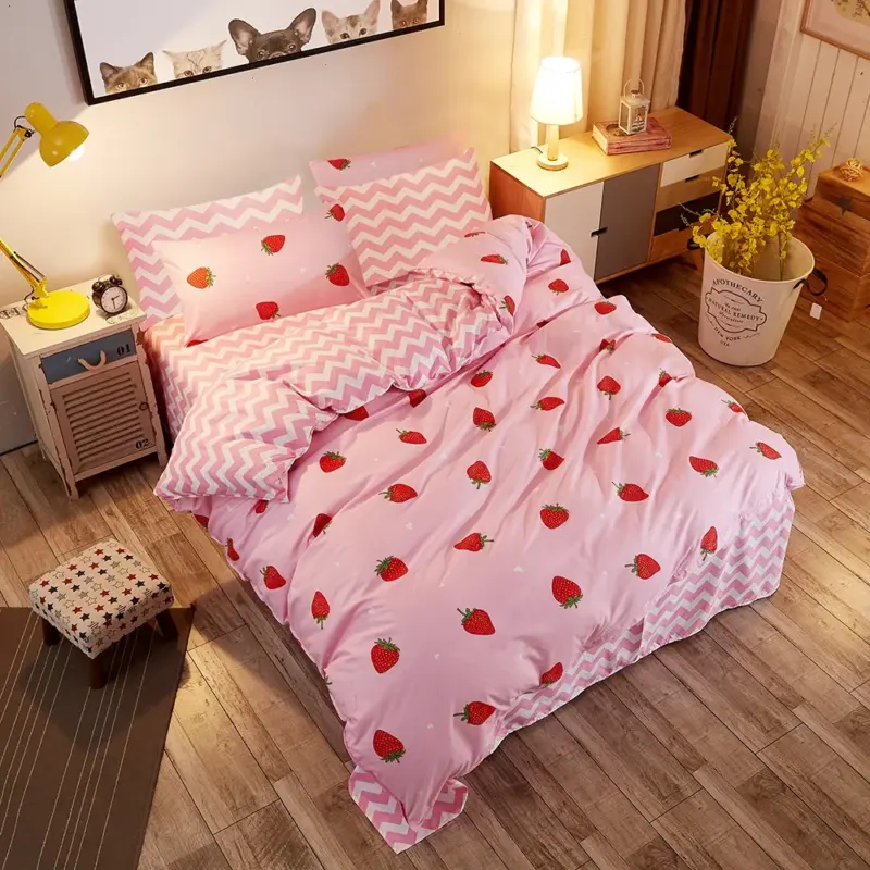 100% Bamboo Fiber Duvet Cover Set - King Size Strawberry Print Luxury Bedding for All Seasons - Image 6
