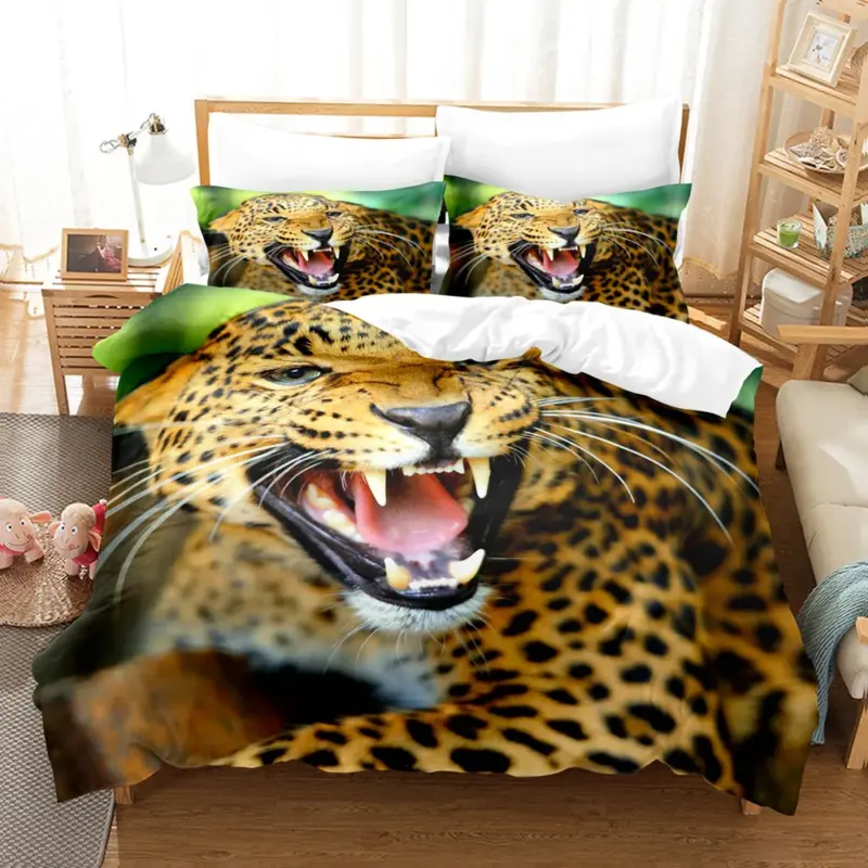 Safari Leopard Duvet Cover Set - Queen/King Size 3D Print Animal Bedding for Kids & Adults - Image 13