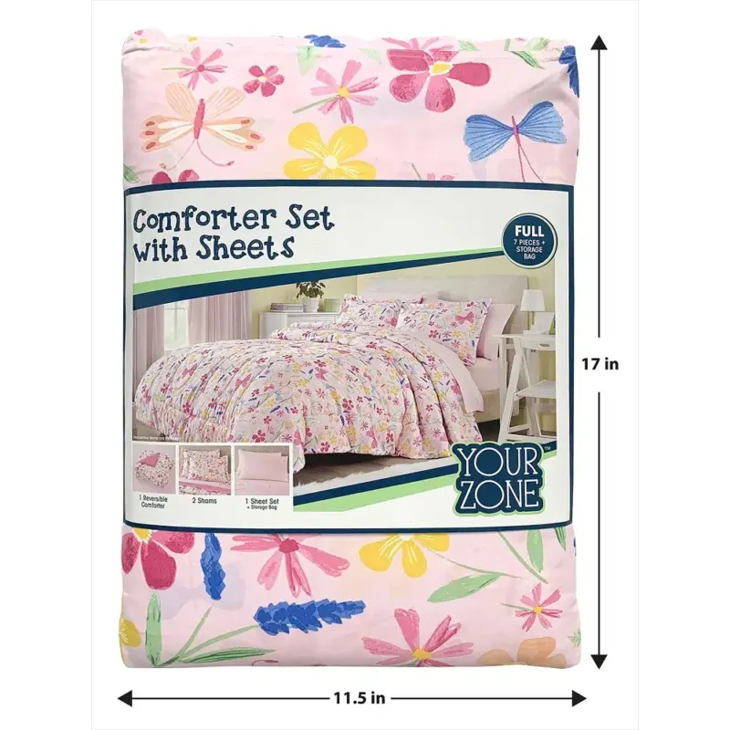 Wildflower Polyester Bedding Set - Twin Size Pink Floral 5-Piece Collection for Girls Bedroom - Image 3