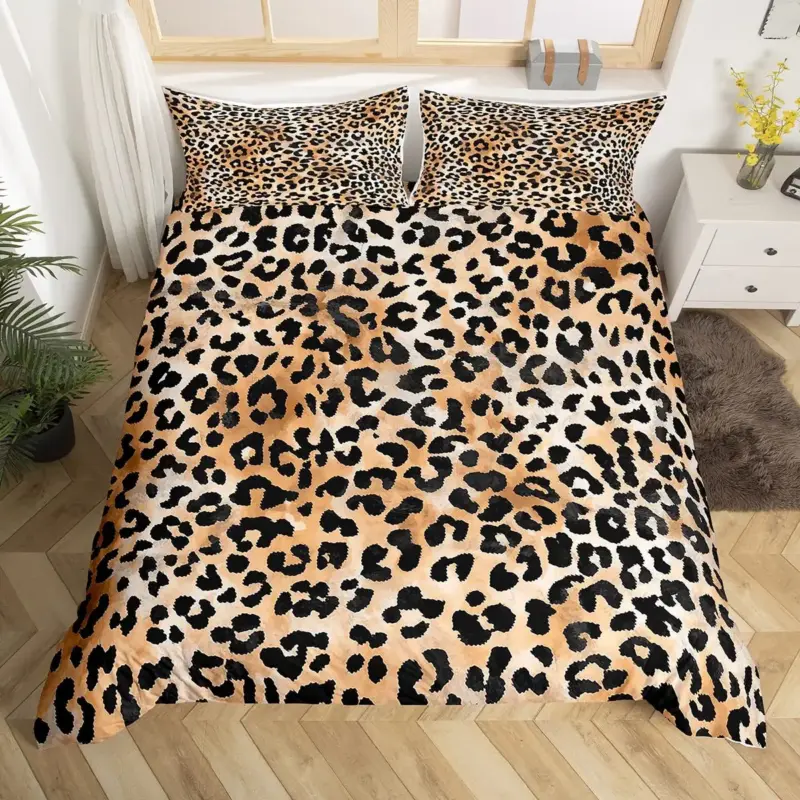 Luxury Leopard Print Bedding Set - 3-Piece Duvet Cover with Pillowcases for All Bed Sizes - Image 12