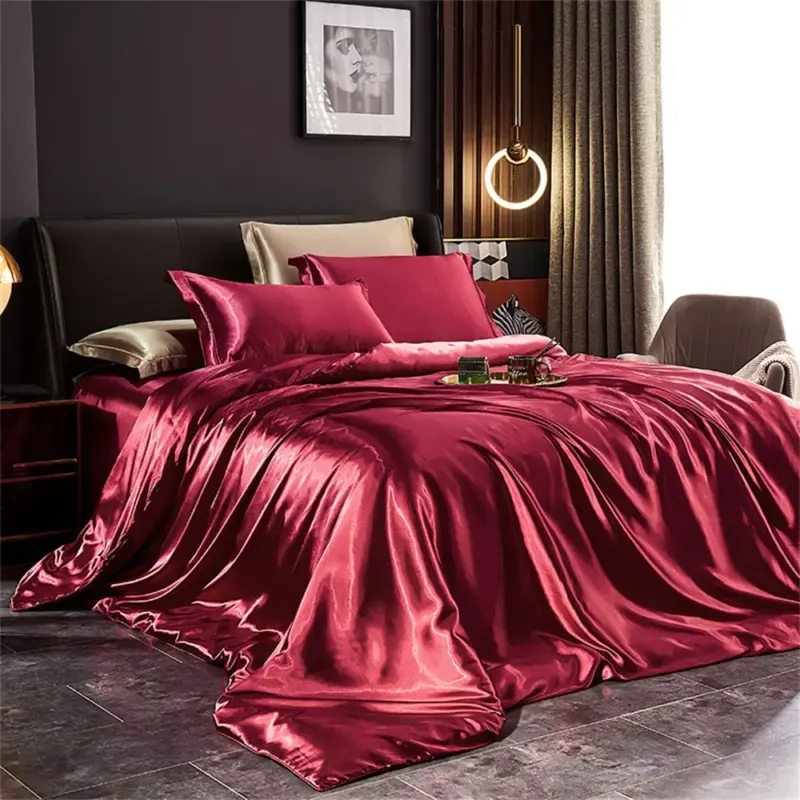 Luxury Satin Silk Bedding Set - Queen King Twin Size 4-Piece Cooling Duvet Cover Set for Year-Round Comfort - Image 8