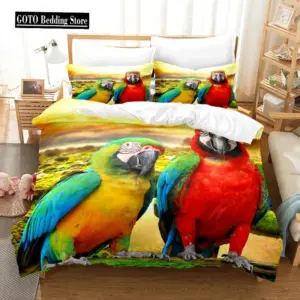 100% Bamboo Fiber Parrot Duvet Cover Set - Queen King Twin Size Tropical Bedding for Comfort & Style