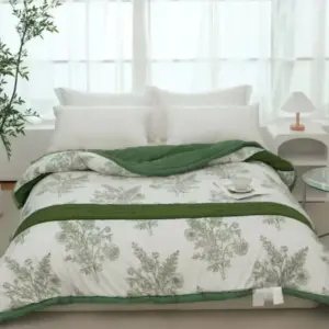 Cotton Polyester Cooling Quilt Set - Printed 4-Piece Summer Bedding for Hot Weather Comfort