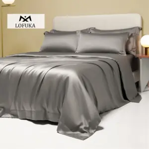 100% Pure Silk Bedding Set - Queen/King Dark Gray Luxury Bedding for Healthy Sleep
