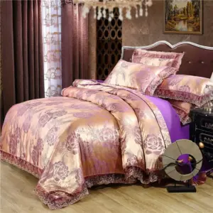 Satin Jacquard Duvet Cover Set - Luxury 4-Piece Floral Bedding Collection for Elegant Home Decor