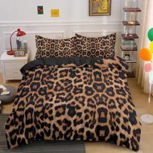 Luxury Leopard Print Bedding Set - 3-Piece Duvet Cover with Pillowcases for All Bed Sizes