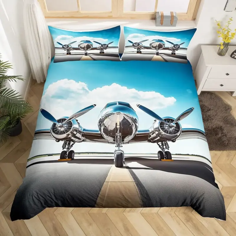 3D Airplane Duvet Cover Set - King Size Blue Sky Aviation Bedding for Kids & Teens - Image 5
