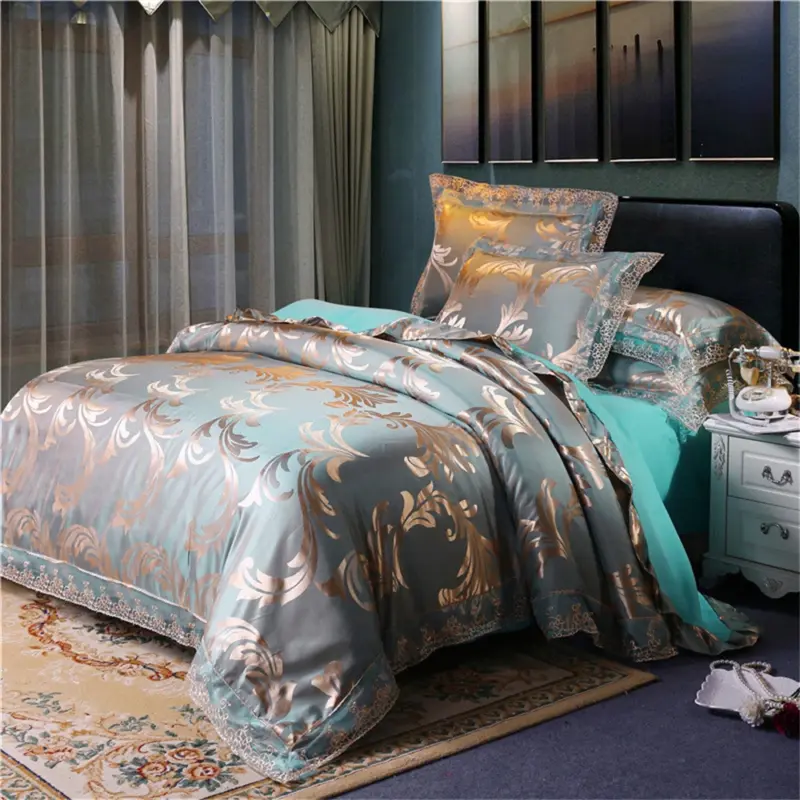 Satin Jacquard Duvet Cover Set - Luxury 4-Piece Floral Bedding Collection for Elegant Home Decor - Image 11