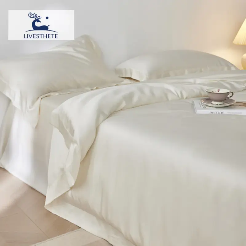 100% Pure Silk Duvet Cover Set - Luxury White Bedding with Pillowcases for Healthy Skin