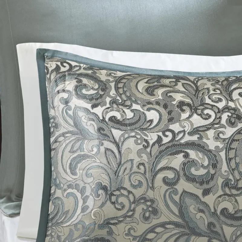 Faux Silk Paisley Bedding Collection - Queen Size Luxury Comforter Set with Curtains for Complete Bedroom Makeover - Image 3