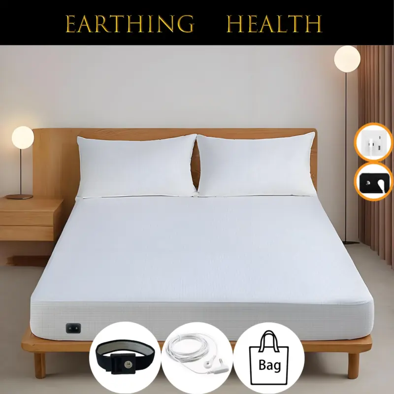 Premium Silver Fiber Earthing Fitted Sheet - Antistatic Grounded Bedding for Improved Sleep and Health