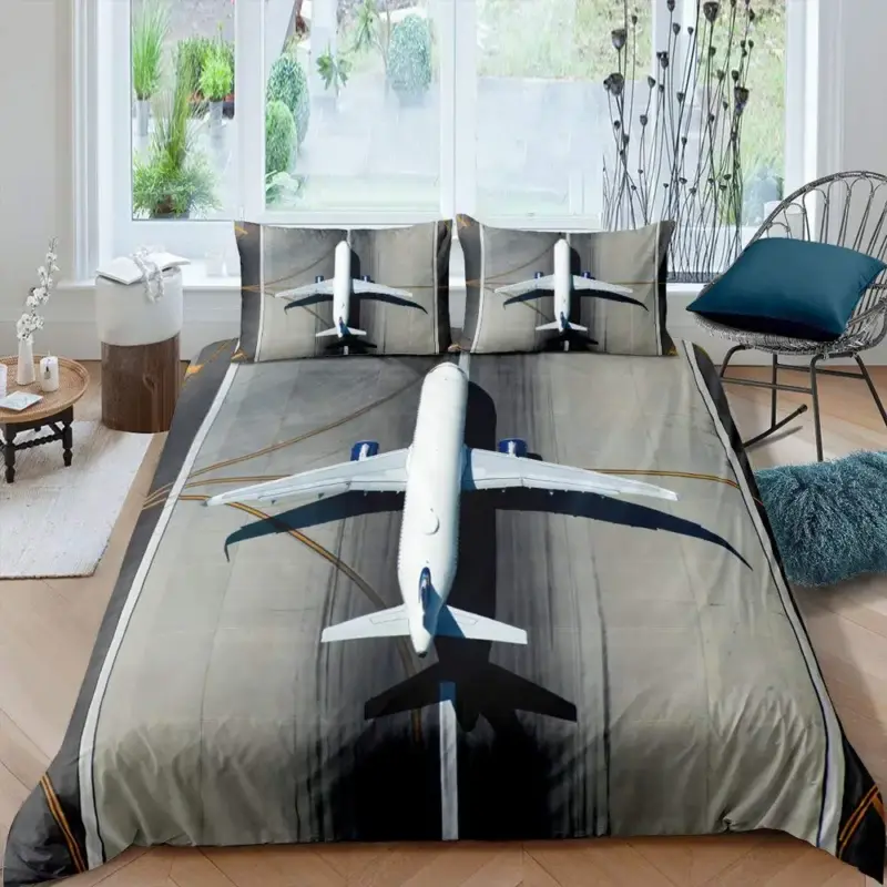 3D Airplane Duvet Cover Set - King Size Blue Sky Aviation Bedding for Kids & Teens - Image 8