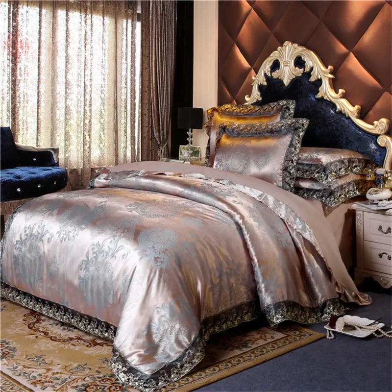 Satin Jacquard Duvet Cover Set - Luxury 4-Piece Floral Bedding Collection for Elegant Home Decor - Image 7