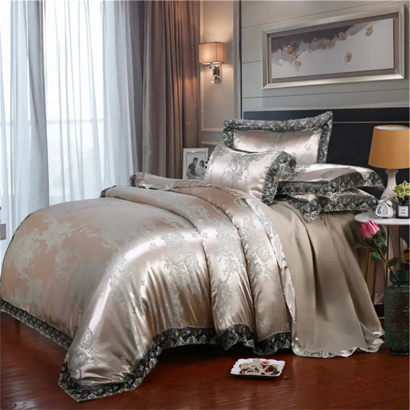 Satin Jacquard Duvet Cover Set - Luxury 4-Piece Floral Bedding Collection for Elegant Home Decor - Image 10