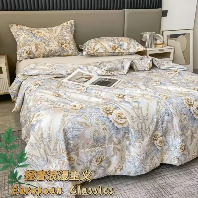 Cotton Polyester Cooling Quilt Set - Printed 4-Piece Summer Bedding for Hot Weather Comfort - Image 13