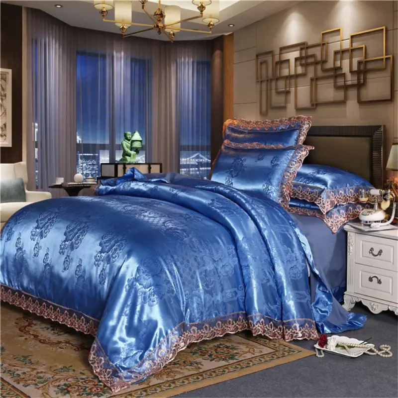 Satin Jacquard Duvet Cover Set - Luxury 4-Piece Floral Bedding Collection for Elegant Home Decor - Image 8