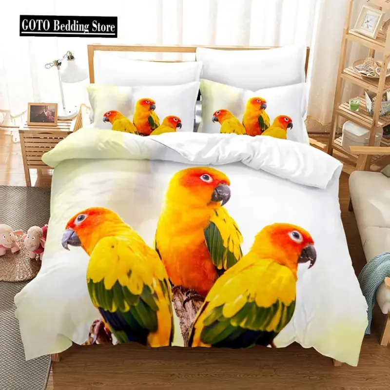100% Bamboo Fiber Parrot Duvet Cover Set - Queen King Twin Size Tropical Bedding for Comfort & Style - Image 10