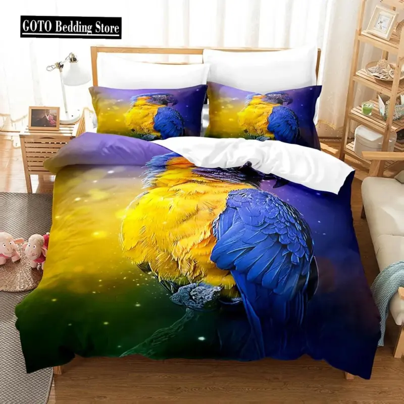 100% Bamboo Fiber Parrot Duvet Cover Set - Queen King Twin Size Tropical Bedding for Comfort & Style - Image 15