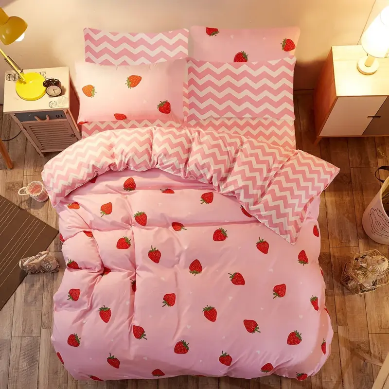 100% Bamboo Fiber Duvet Cover Set - King Size Strawberry Print Luxury Bedding for All Seasons - Image 5