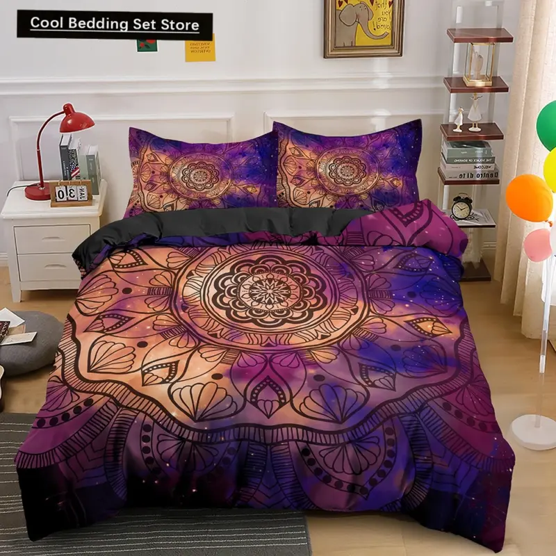 Bohemian Mandala Duvet Cover Set - Queen/King Size Luxury Bedding with Pillowcases for Vibrant Home Décor