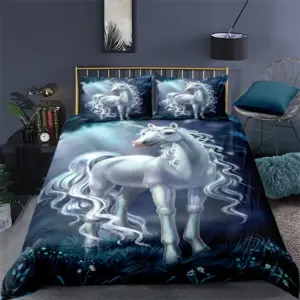 3D Unicorn Duvet Cover Set - Twin/Queen/King Size Microfiber Western Horse Bedding for Teens & Kids