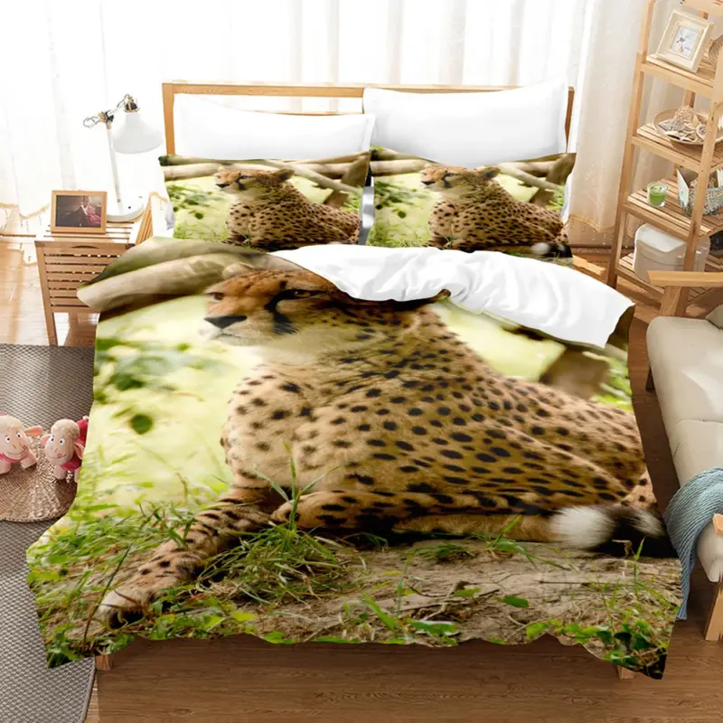 Safari Leopard Duvet Cover Set - Queen/King Size 3D Print Animal Bedding for Kids & Adults - Image 4