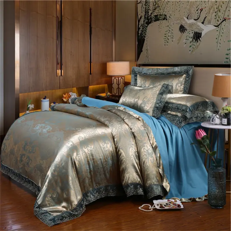 Satin Jacquard Duvet Cover Set - Luxury 4-Piece Floral Bedding Collection for Elegant Home Decor - Image 22
