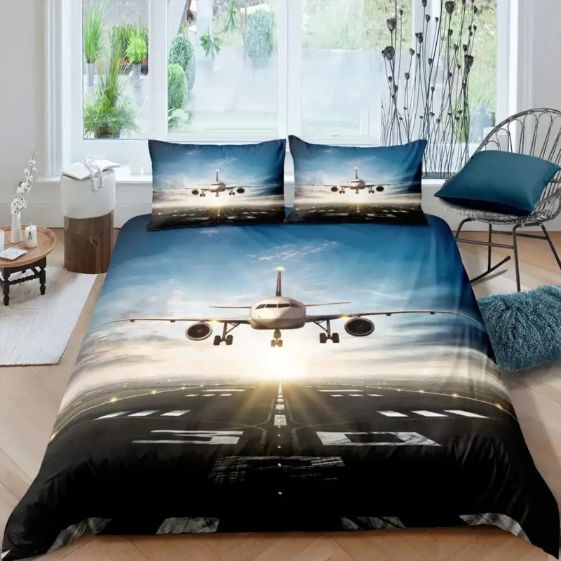3D Airplane Duvet Cover Set - King Size Blue Sky Aviation Bedding for Kids & Teens - Image 9