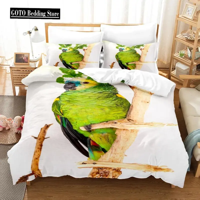 100% Bamboo Fiber Parrot Duvet Cover Set - Queen King Twin Size Tropical Bedding for Comfort & Style - Image 9
