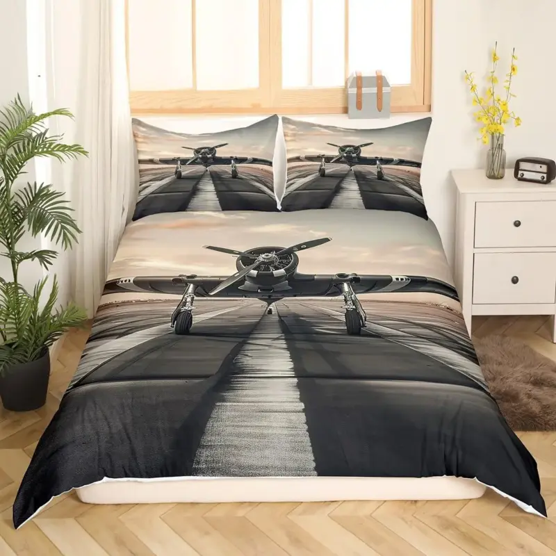 3D Airplane Duvet Cover Set - King Size Blue Sky Aviation Bedding for Kids & Teens - Image 13
