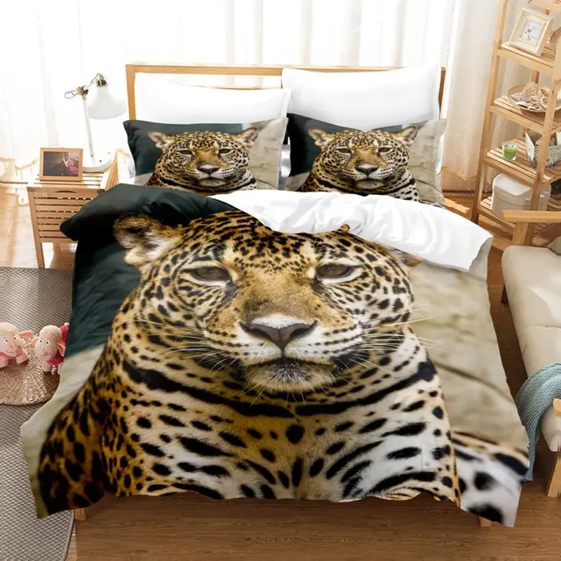 Safari Leopard Duvet Cover Set - Queen/King Size 3D Print Animal Bedding for Kids & Adults - Image 3