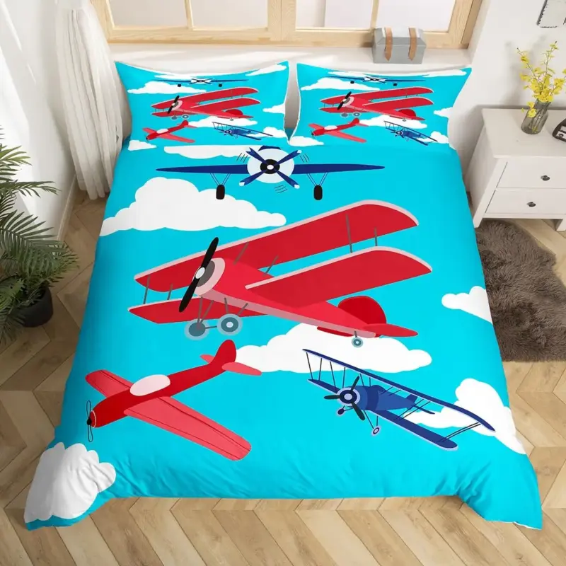 3D Airplane Duvet Cover Set - King Size Blue Sky Aviation Bedding for Kids & Teens - Image 10