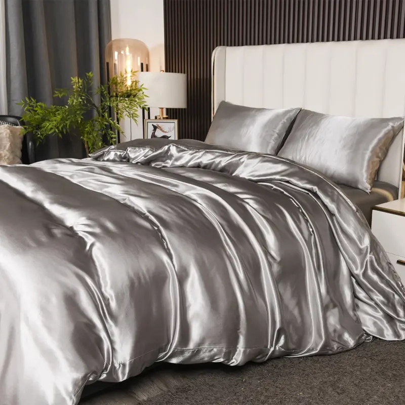 100% Microfiber Satin Bedding Set - 3-Piece Reversible Luxury Comforter Set with Pillowcases for Soft Comfort - Image 4